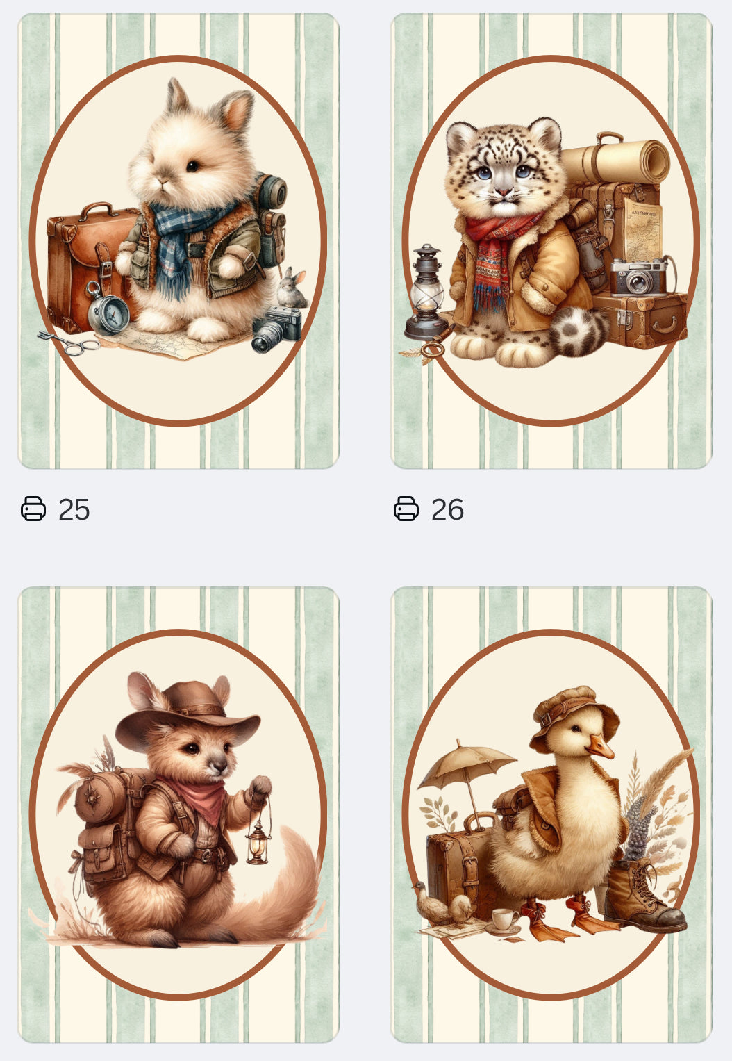 Vintage Wide Stripe Animal Wall Art