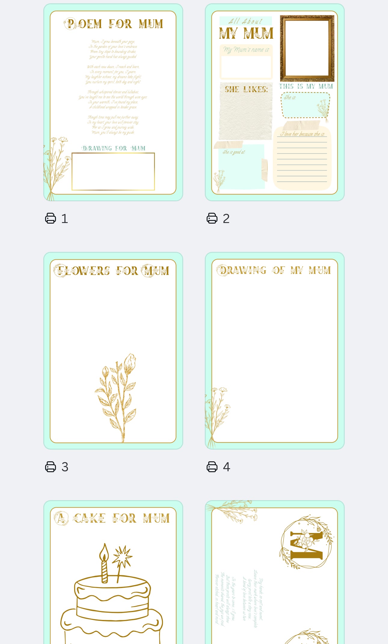 🌿✨ Mother’s Day Gold & Eucalyptus Worksheets – Digital Download ✨💛